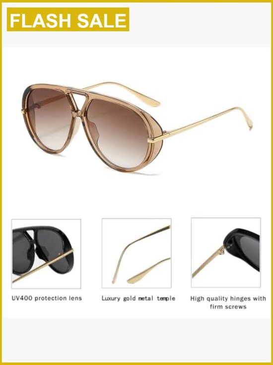 Oversized Aviator Sunglasses Vintage Retro Metal Shield UV400